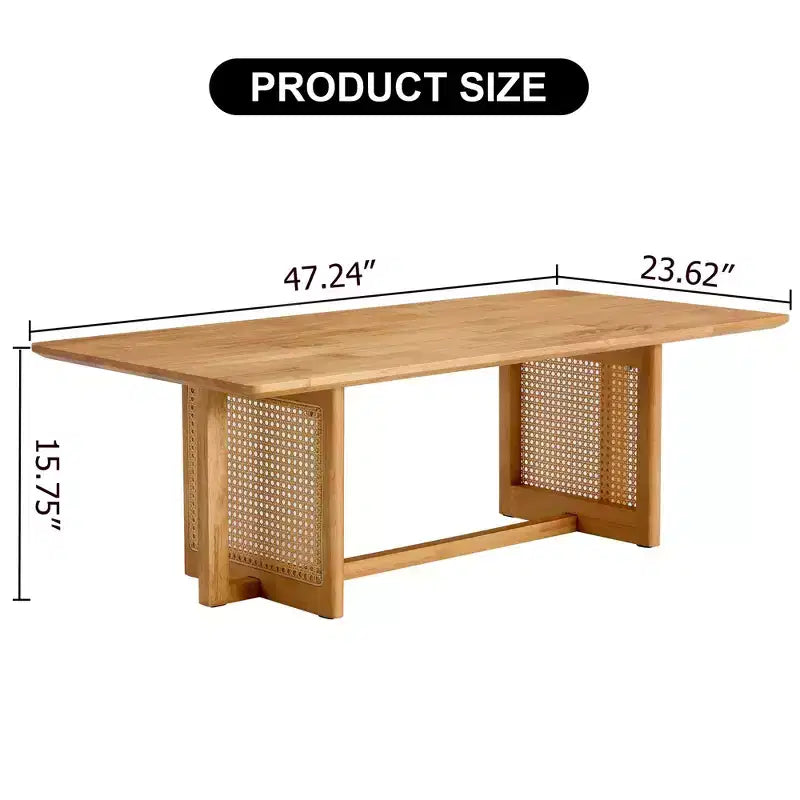 GDFStudio Greer Tavolino da caffè rettangolare rustico in legno con imitazione rattan