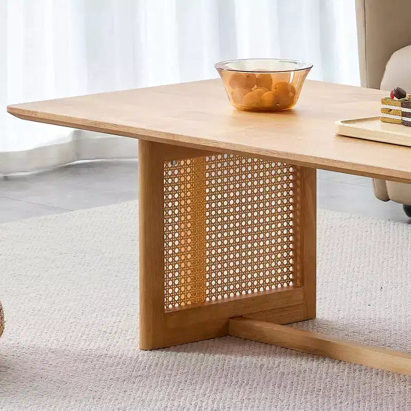 GDFStudio Greer Tavolino da caffè rettangolare rustico in legno con imitazione rattan
