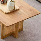 GDFStudio Greer Tavolino da caffè rettangolare rustico in legno con imitazione rattan