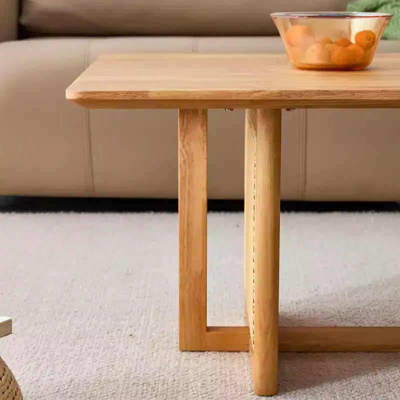 GDFStudio Greer Tavolino da caffè rettangolare rustico in legno con imitazione rattan