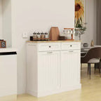 MAYEERTY White Kitchen Trash Cabinet, 2 Drawers + 2-Compartment Tilt-Out Organizer for Waste Sorting