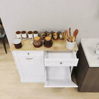 MAYEERTY White Kitchen Trash Cabinet, 2 Drawers + 2-Compartment Tilt-Out Organizer for Waste Sorting