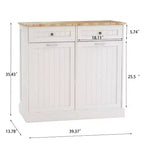 MAYEERTY White Kitchen Trash Cabinet, 2 Drawers + 2-Compartment Tilt-Out Organizer for Waste Sorting
