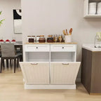 MAYEERTY White Kitchen Trash Cabinet, 2 Drawers + 2-Compartment Tilt-Out Organizer for Waste Sorting