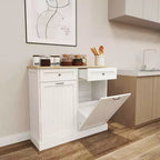 MAYEERTY White Kitchen Trash Cabinet, 2 Drawers + 2-Compartment Tilt-Out Organizer for Waste Sorting