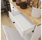 MAYEERTY White Kitchen Trash Cabinet, 2 Drawers + 2-Compartment Tilt-Out Organizer for Waste Sorting