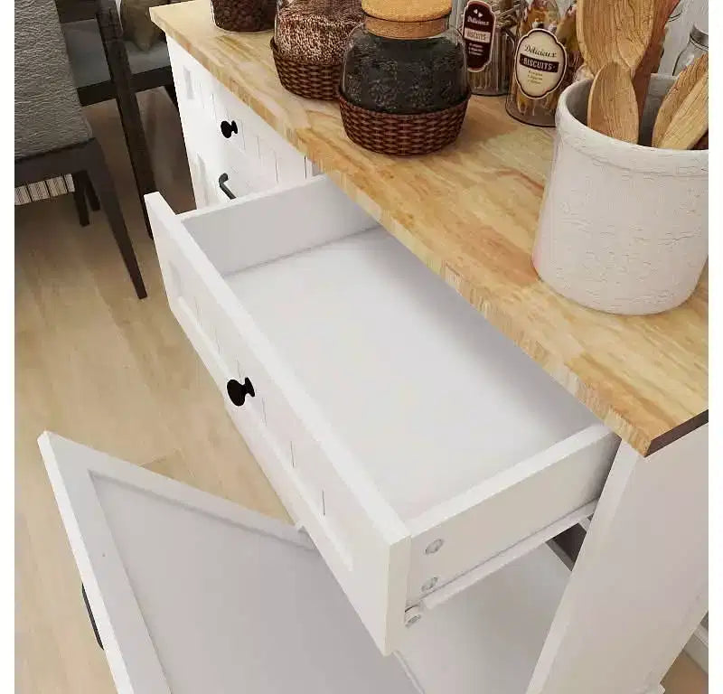 MAYEERTY White Kitchen Trash Cabinet, 2 Drawers + 2-Compartment Tilt-Out Organizer for Waste Sorting