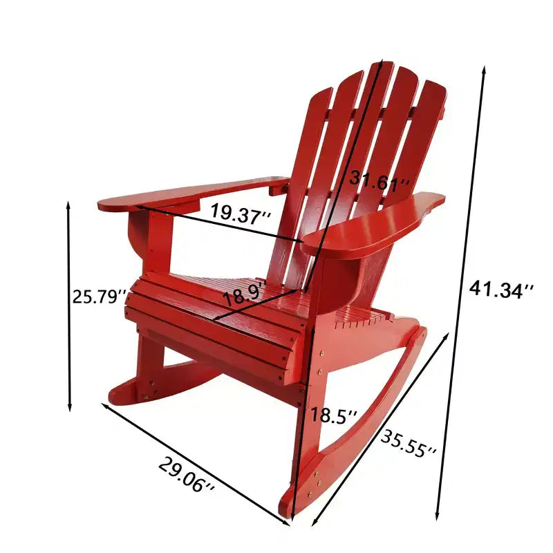 Sedia a dondolo Adirondack reclinabile in legno per esterni, Rossa