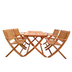Set da pranzo pieghevole per patio, 4 sedie pieghevoli e 1 tavolo da pranzo, universale per interni ed esterni, in teak