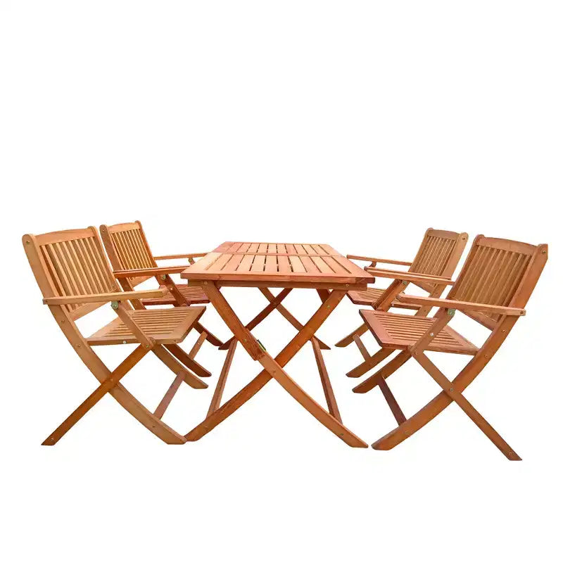 Set da pranzo pieghevole per patio, 4 sedie pieghevoli e 1 tavolo da pranzo, universale per interni ed esterni, in teak