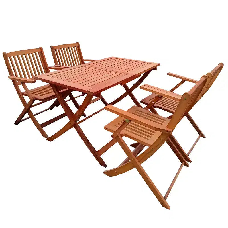 Set da pranzo pieghevole per patio, 4 sedie pieghevoli e 1 tavolo da pranzo, universale per interni ed esterni, in teak