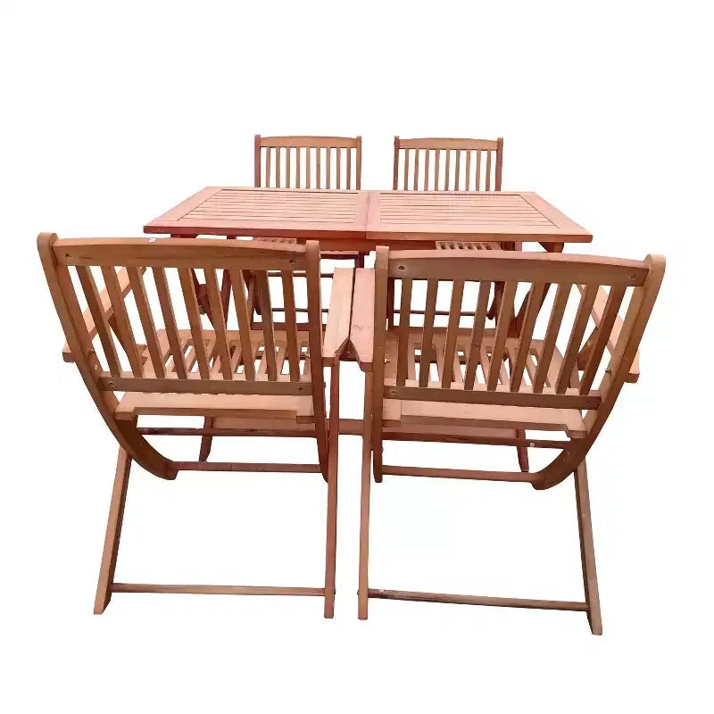 Set da pranzo pieghevole per patio, 4 sedie pieghevoli e 1 tavolo da pranzo, universale per interni ed esterni, in teak