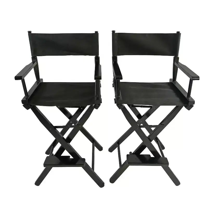 Sedia da Regista Casual, Telaio Nero/Tela Nera, Adatta per adulti, Stile pieghevole, 2 pz/set populus