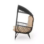 Okak Poltrona a Uovo da Esterno con Cuscini, Poltrona da Patio con Braccioli e Tendalino Parasole, Sedie da Portico per Giardino, Cortile, Balcone, Marrone