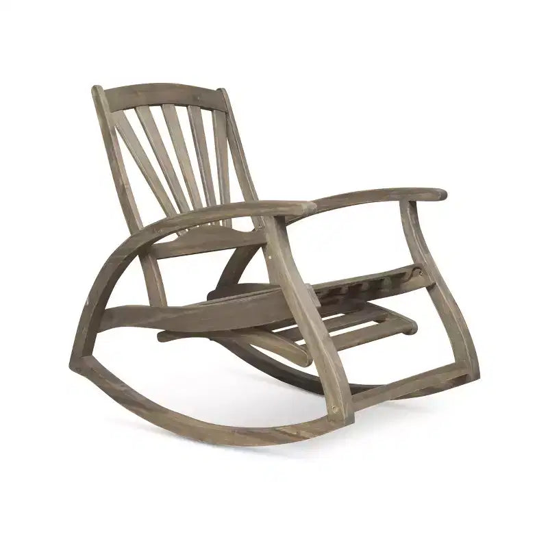 Sedia a dondolo Okak Outdoor in legno di acacia con pannello poggiapiedi retrattile, sedia da giardino con braccioli fissi, sedie a dondolo da patio per portico, grigio
