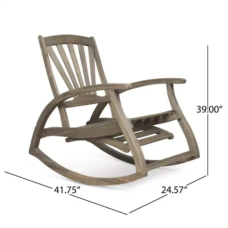 Sedia a dondolo Okak Outdoor in legno di acacia con pannello poggiapiedi retrattile, sedia da giardino con braccioli fissi, sedie a dondolo da patio per portico, grigio