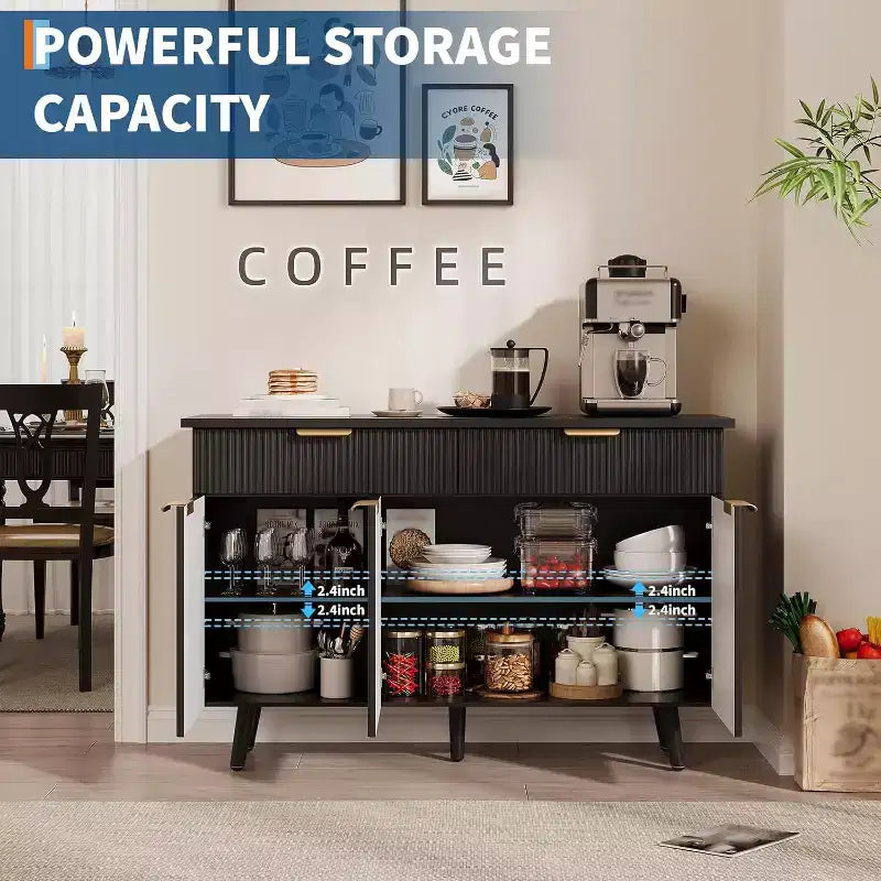 Credenza a buffet da 47 pollici, credenza da dispensa con cassetti e ripiani regolabili, mobile in legno/tavolino da caffè per cucina, soggiorno, sala da pranzo
