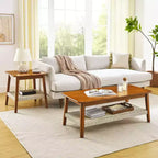 Farmhouse Coffee Table, 47.25 Rectangular Table, Vintage Living Room Design with Woven Storage Shelf, for Home Office Walnut