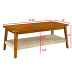 Farmhouse Coffee Table, 47.25 Rectangular Table, Vintage Living Room Design with Woven Storage Shelf, for Home Office Walnut