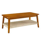 Farmhouse Coffee Table, 47.25 Rectangular Table, Vintage Living Room Design with Woven Storage Shelf, for Home Office Walnut