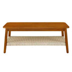 Farmhouse Coffee Table, 47.25 Rectangular Table, Vintage Living Room Design with Woven Storage Shelf, for Home Office Walnut