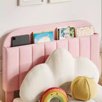 Twin Upholstered Kids Bed Frame with Bookcase Headboard & Large Storage Drawer - Quiet,Wood Slat Support, No Box Spring Needed