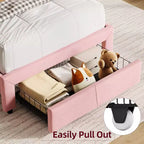 Twin Upholstered Kids Bed Frame with Bookcase Headboard & Large Storage Drawer - Quiet,Wood Slat Support, No Box Spring Needed