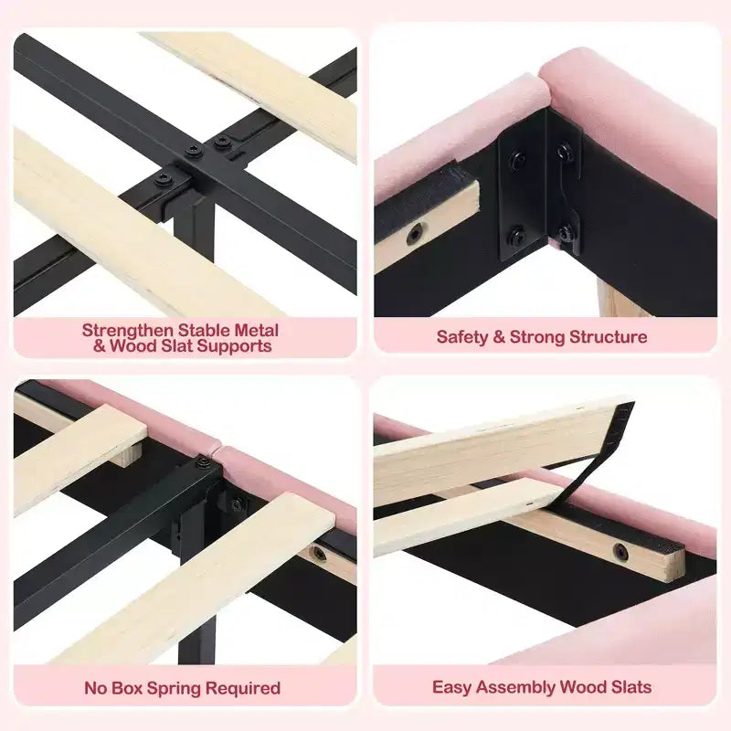 Twin Upholstered Kids Bed Frame with Bookcase Headboard & Large Storage Drawer - Quiet,Wood Slat Support, No Box Spring Needed