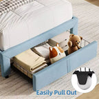Twin Upholstered Kids Bed Frame with Bookcase Headboard & Large Storage Drawer - Quiet,Wood Slat Support, No Box Spring Needed