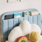 Twin Upholstered Kids Bed Frame with Bookcase Headboard & Large Storage Drawer - Quiet,Wood Slat Support, No Box Spring Needed