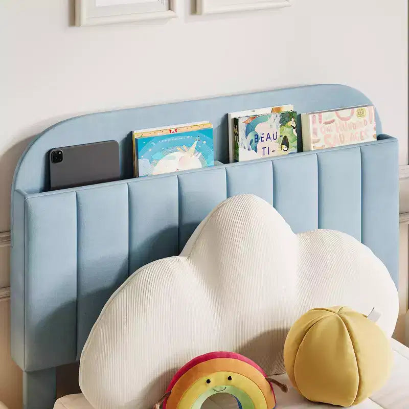 Twin Upholstered Kids Bed Frame with Bookcase Headboard & Large Storage Drawer - Quiet,Wood Slat Support, No Box Spring Needed