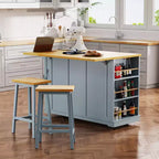 K&K 53inch Large Kitchen Island with Drop Leaf,Power Outlet,Door Internal Storage Rack,Rolling Kitchen Cart on 5 Wheels with 5 Open Side Racks