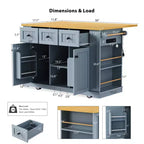 K&K 53inch Large Kitchen Island with Drop Leaf,Power Outlet,Door Internal Storage Rack,Rolling Kitchen Cart on 5 Wheels with 5 Open Side Racks