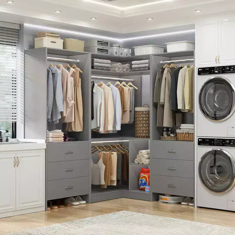 Besiost 81-In Closet System Set with Wood Drawers, Corner Closet Organizer with Hanging Rods