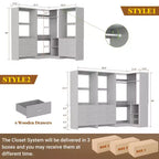 Besiost 81-In Closet System Set with Wood Drawers, Corner Closet Organizer with Hanging Rods