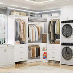 Besiost 81-In Closet System Set with Wood Drawers, Corner Closet Organizer with Hanging Rods