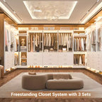 Besiost 81-In Closet System Set with Wood Drawers, Corner Closet Organizer with Hanging Rods