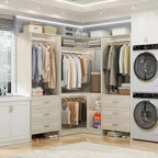 Besiost 81-In Closet System Set with Wood Drawers, Corner Closet Organizer with Hanging Rods