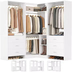 Besiost 81-In Closet System Set with Wood Drawers, Corner Closet Organizer with Hanging Rods