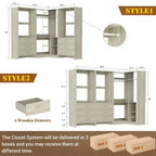 Besiost 81-In Closet System Set with Wood Drawers, Corner Closet Organizer with Hanging Rods