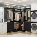 Besiost 81-In Closet System Set with Wood Drawers, Corner Closet Organizer with Hanging Rods