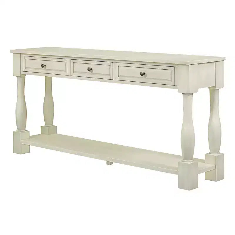Long Narrow Console Table with Storage, Retro Wood Entryway Table with 3 Drawers and Bottom Shelf, Wood Side Table for Living Room and Hallway