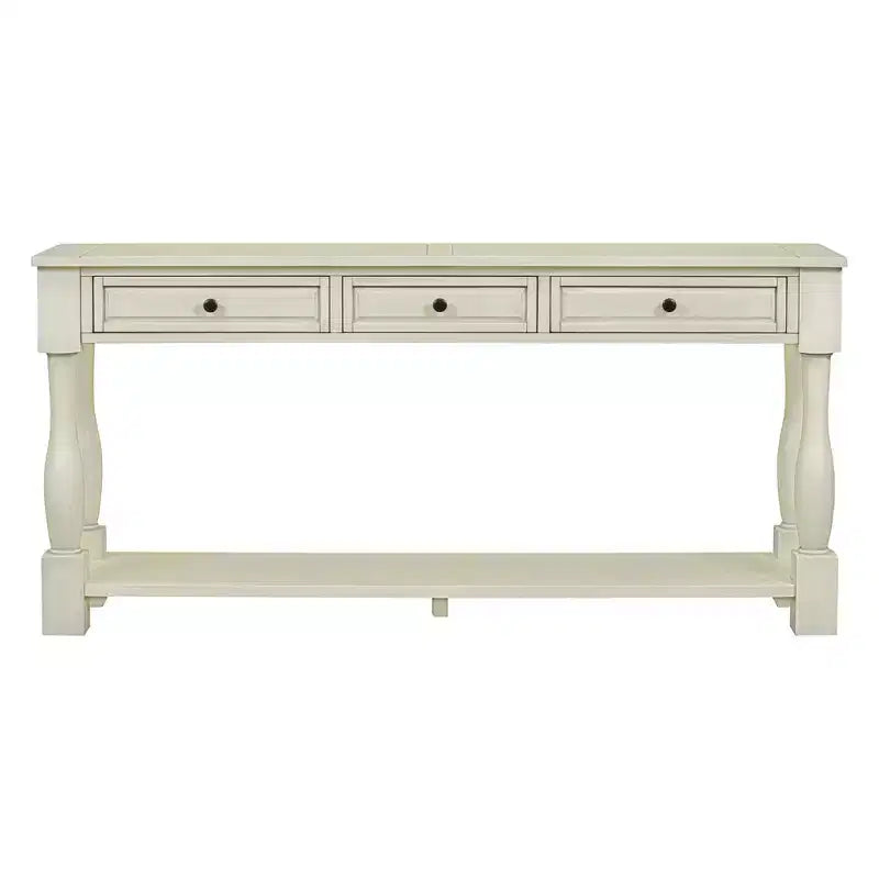 Long Narrow Console Table with Storage, Retro Wood Entryway Table with 3 Drawers and Bottom Shelf, Wood Side Table for Living Room and Hallway