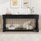 Long Narrow Console Table with Storage, Retro Wood Entryway Table with 3 Drawers and Bottom Shelf, Wood Side Table for Living Room and Hallway