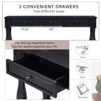 Long Narrow Console Table with Storage, Retro Wood Entryway Table with 3 Drawers and Bottom Shelf, Wood Side Table for Living Room and Hallway