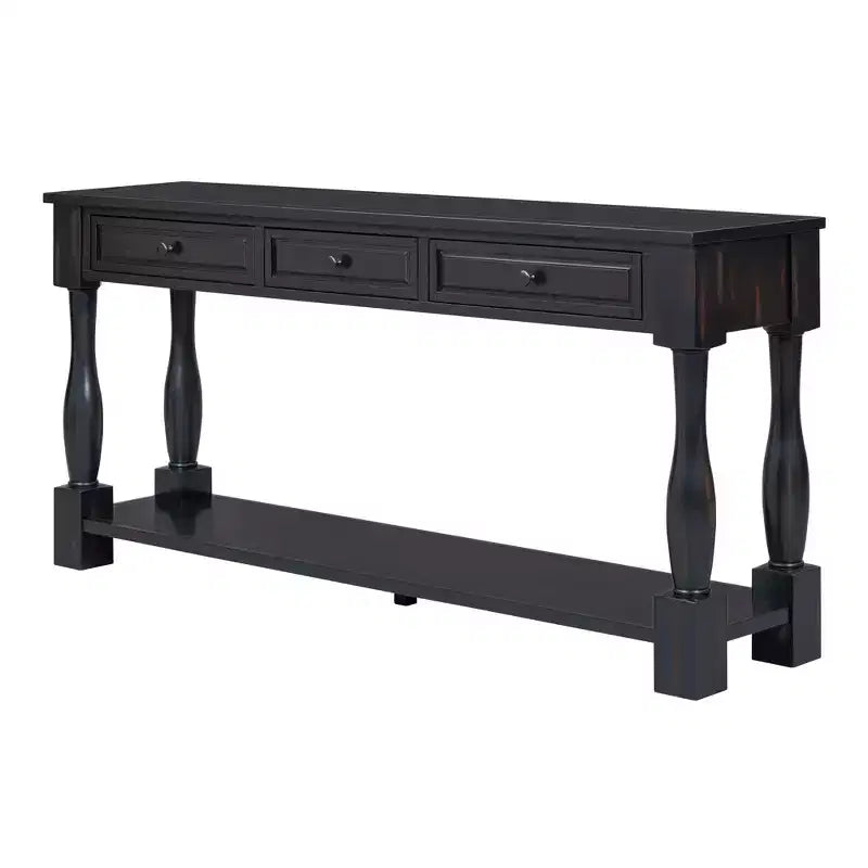 Long Narrow Console Table with Storage, Retro Wood Entryway Table with 3 Drawers and Bottom Shelf, Wood Side Table for Living Room and Hallway