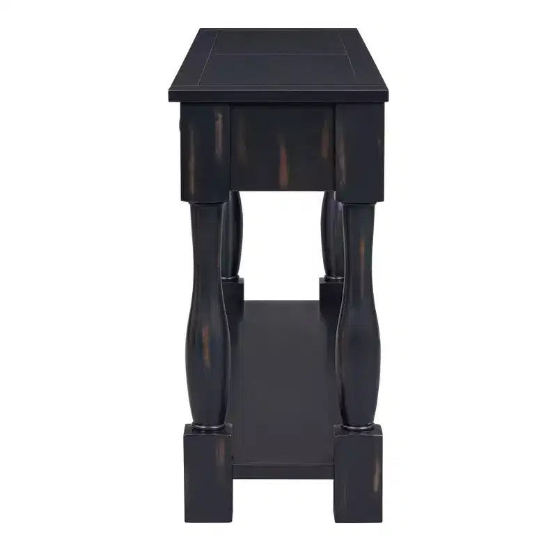 Long Narrow Console Table with Storage, Retro Wood Entryway Table with 3 Drawers and Bottom Shelf, Wood Side Table for Living Room and Hallway