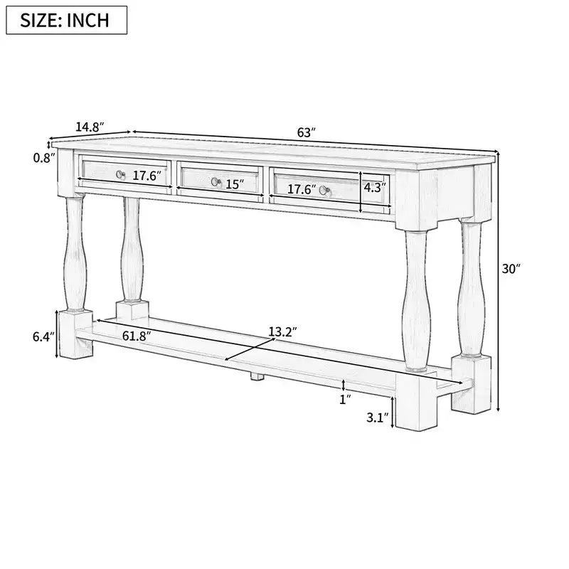Long Narrow Console Table with Storage, Retro Wood Entryway Table with 3 Drawers and Bottom Shelf, Wood Side Table for Living Room and Hallway