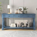 Long Narrow Console Table with Storage, Retro Wood Entryway Table with 3 Drawers and Bottom Shelf, Wood Side Table for Living Room and Hallway