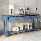Long Narrow Console Table with Storage, Retro Wood Entryway Table with 3 Drawers and Bottom Shelf, Wood Side Table for Living Room and Hallway